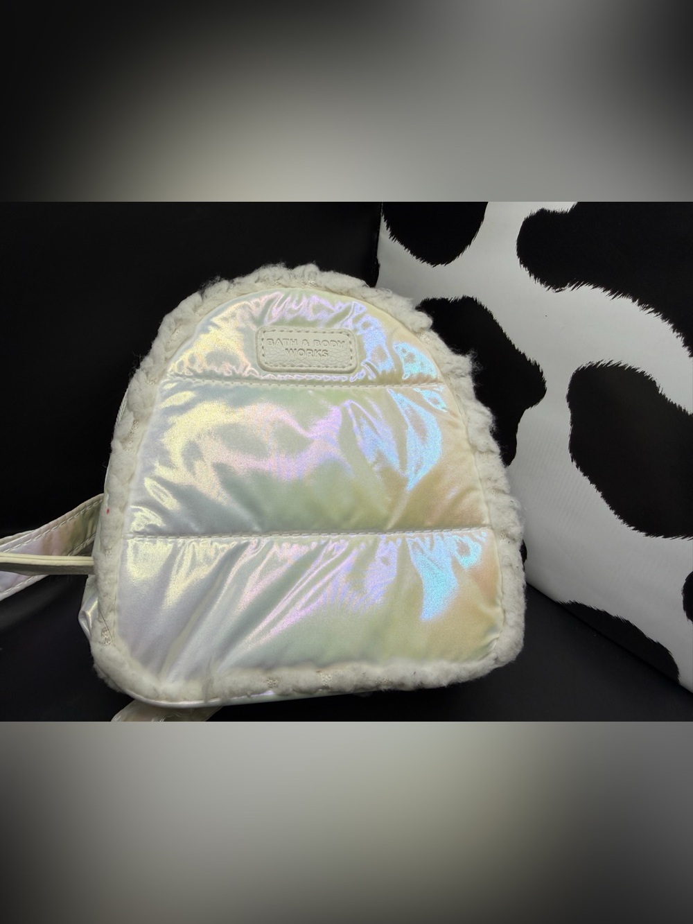 NWT Bath & Body Works White Iridescent Ultra Mini Puffer Backpack